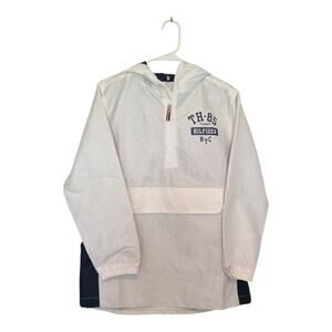 Tommy Hilfiger Wind Breaker Boys Snow White 1/4 Zip Hood Pockets Size Large NWT